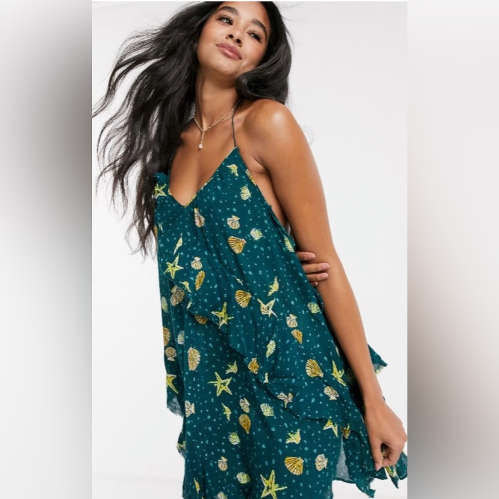 Free People Sunlit Printed Green Mini Dress XS